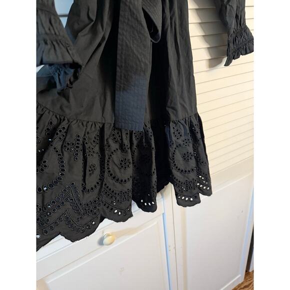 Rails Saylor Dress Black Eyelet Lace Long Sleeve Tile Belt Sz S - Picture 8 of 10